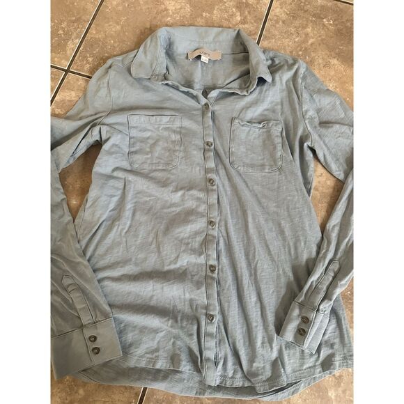 LOFT M Soft Cotton Casual Button Blouse Top Light Blue - Picture 1 of 6